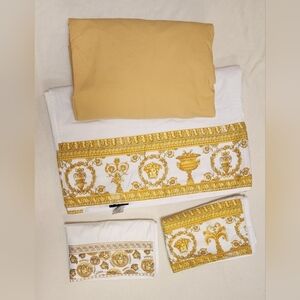 Versace Gold Medallion Decorative Sheet Set - White & Yellow. Read Description.